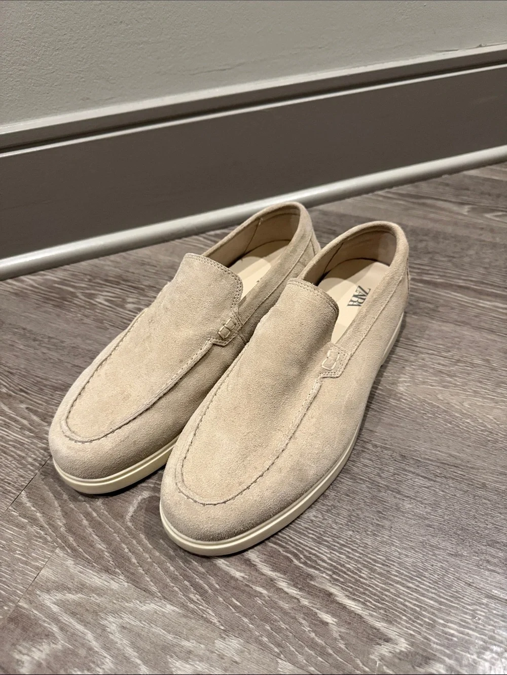 Zara Men Beige Suede Slip-On Loafers - Neutral Suede